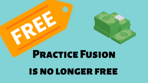 Illustration of price tag and money that says Practice Fusion is no longer free