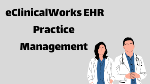 Illustration of two doctors with eClinicalWorks EHR Practice Management solution