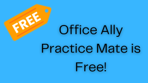 Illustration of a Free price tag says Office Ally Practice Mate is Free